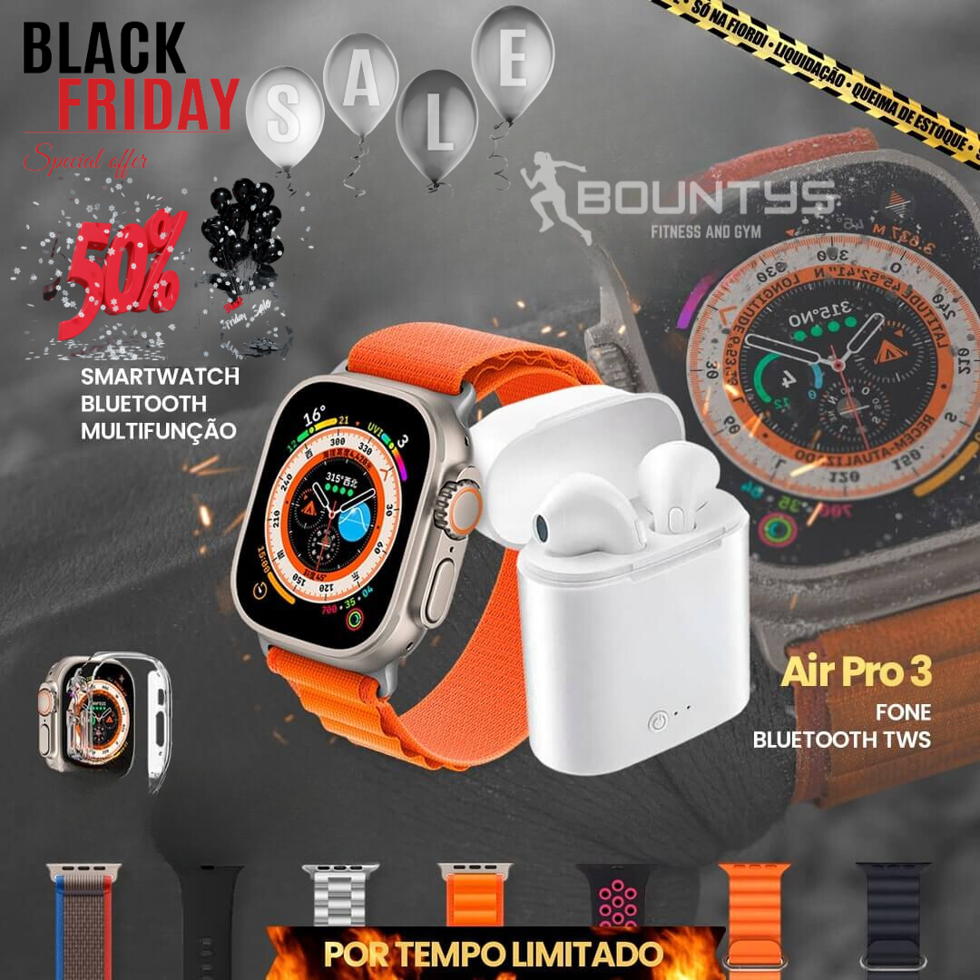 Combo SmartWatch X8 Plus + AirPods Pro 3 Bountys® – Estilo, Conectividade e Desempenho no Seu Dia a Dia