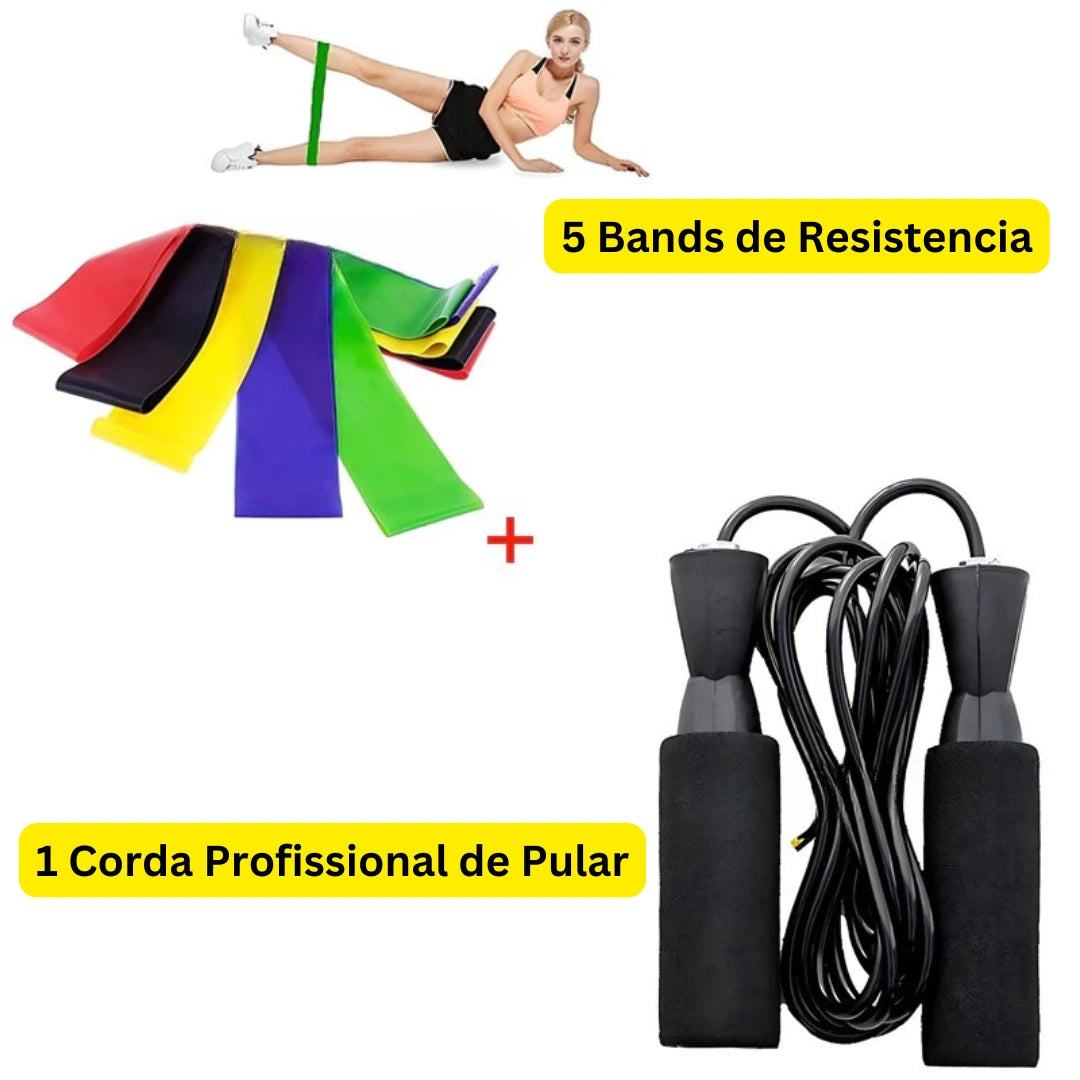 Kit 5 Bands Resistencia + Corda de Pular Profissinal Musculação Exercício Físico