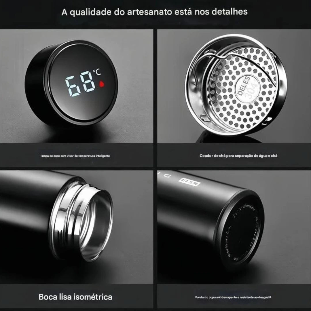 Garrafa Térmica 500ml Bountys® com Medidor Digital – Mantenha sua Bebida na Temperatura Ideal + Bolsa Térmica de Brinde