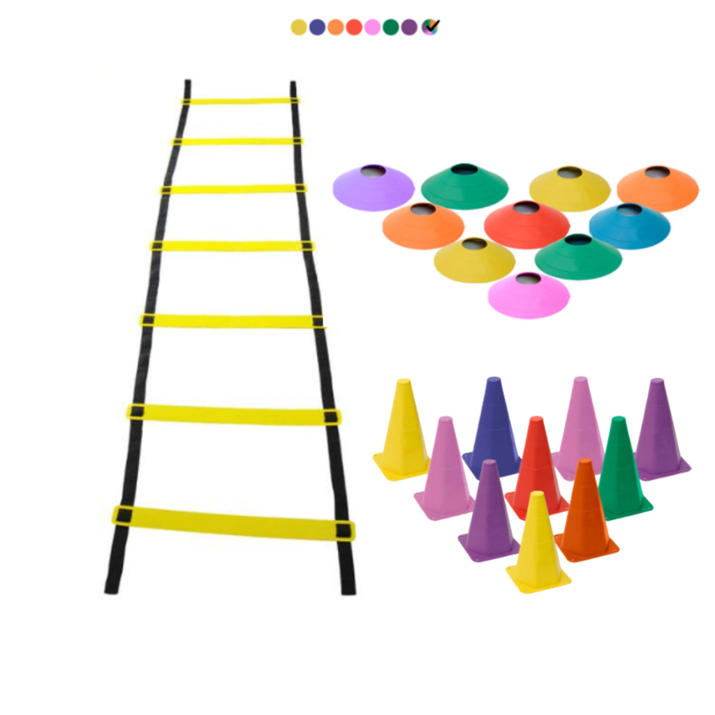 Kit de Treinamento Funcional Bountys® – Escada de Agilidade, Cones e Chapéus Chineses para Treino em Casa, Futebol ou Fisioterapia 40+
