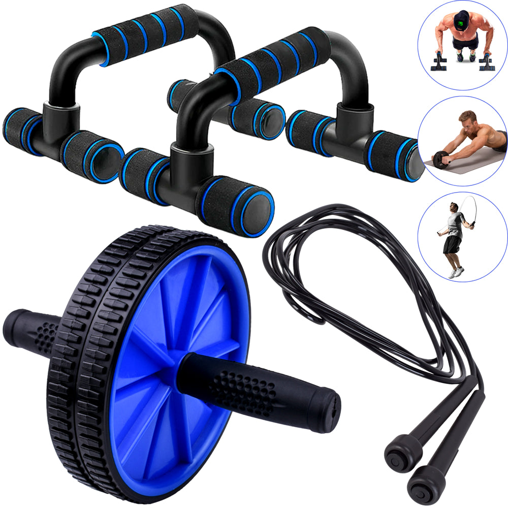 Kit Funcional Bountys® – Roda Abdominal, Barra de Flexão e Corda de Pular para Fortalecimento e Queima Calórica em Casa 40+