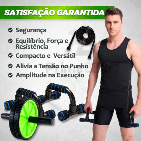 Kit Funcional Bountys® – Roda Abdominal, Barra de Flexão e Corda de Pular para Fortalecimento e Queima Calórica em Casa 40+