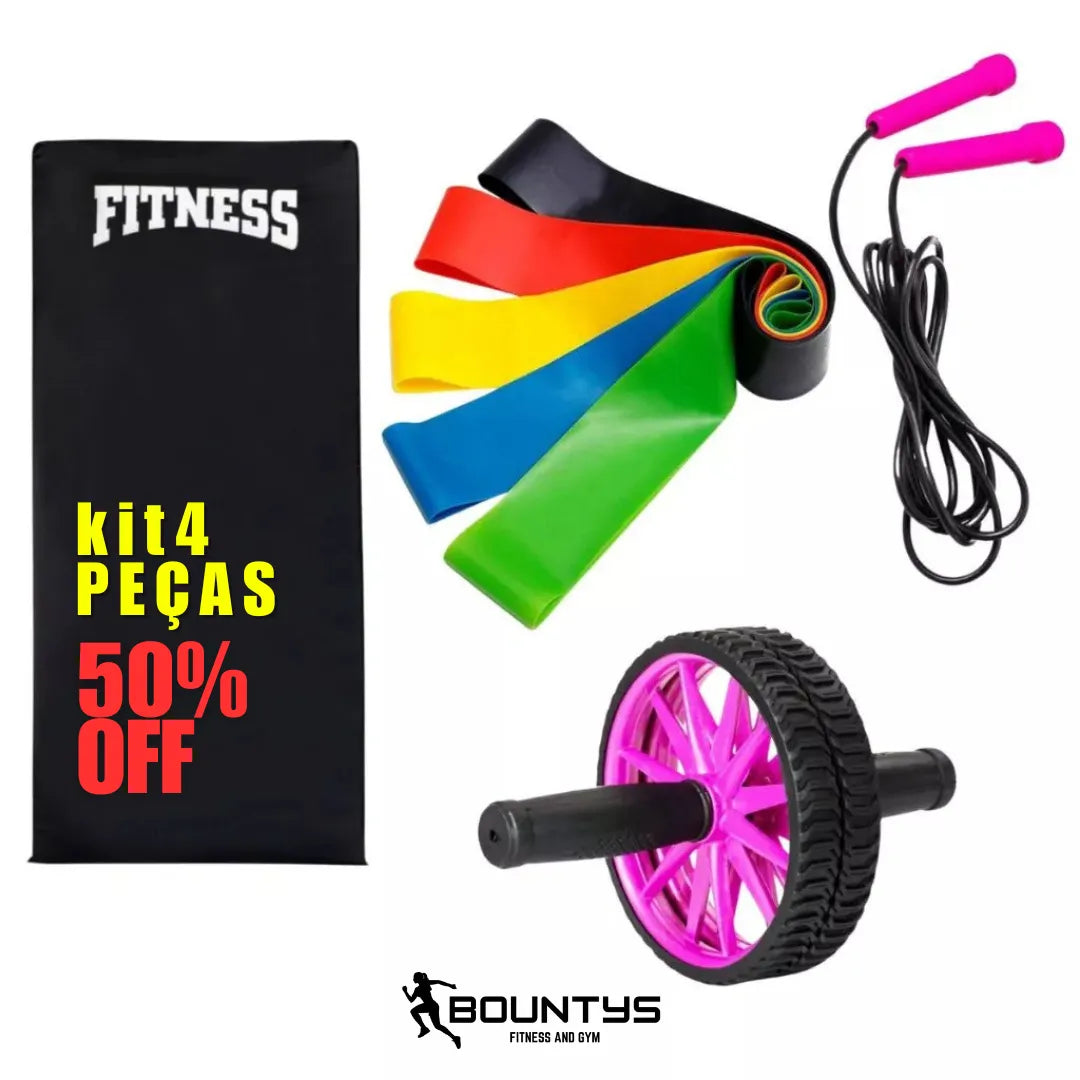 Kit de Treino Funcional Bountys® – Colchonete, Roda Abdominal, Elásticos e Corda de Pular para Atividade Física em Casa 40+