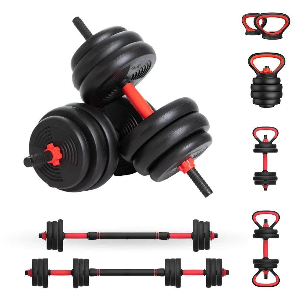 Kit 6 em 1 Bountys® – Halteres, Barra e Kettlebell Ajustáveis para Treino de Musculação em Casa 40+