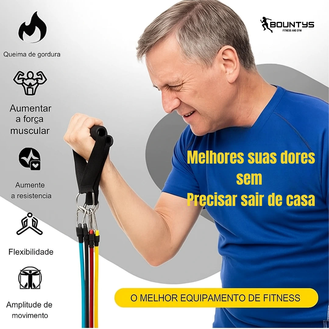 Kit 11 Peças Elásticos Bountys® Sua Academia em Casa + (BRINDES GRÁTIS)