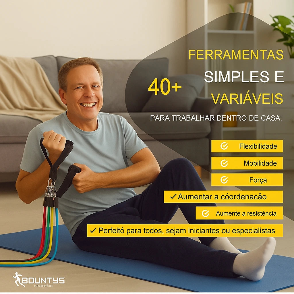 Kit 11 Peças Elásticos Bountys® Sua Academia em Casa + (BRINDES GRÁTIS)